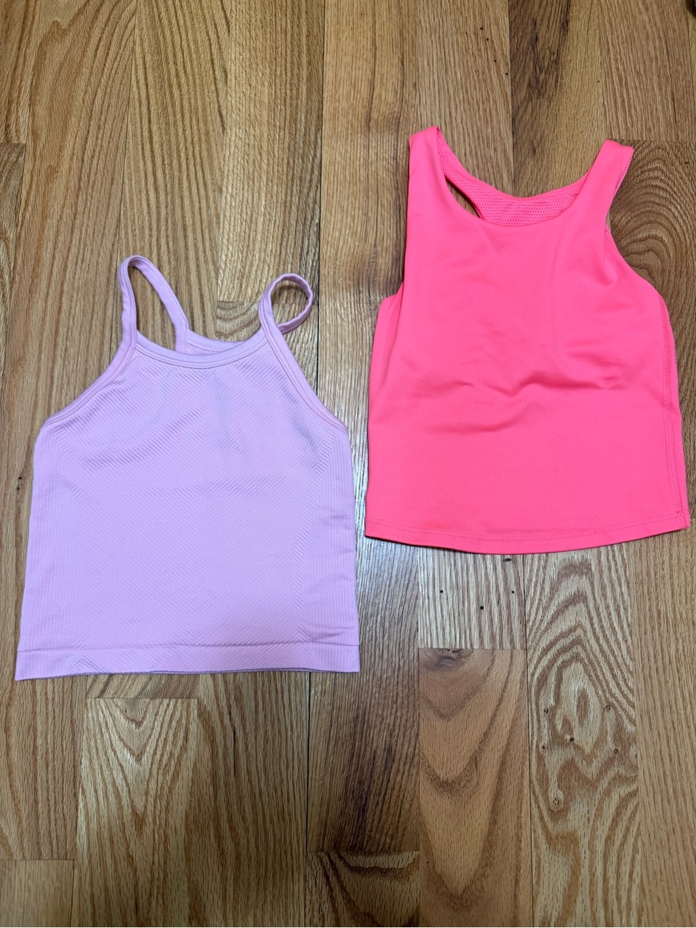 Pink and Neon Pink Girls Athletic Tops- Set of 2
